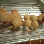 秀勝 - 2014/08/30、串かつ（100円×２）、白玉（100円×２）、若鶏（130円）