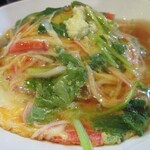 おいしい台所12カ月 - 量が多いので、ご飯半分にしていただきました。優しい味の醤油あんがたっぷり。