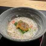 蝦夷天ぷら 鶴来 - 音更産アスパラの冷製茶碗蒸し自家製カラスミ