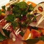 代官山ASO チェレステ - 酢〆金目鯛の炙りと秋ナス　ガスバッチョ仕立てサワークリームのアクセント