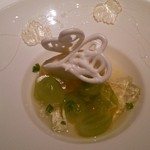 代官山ASO チェレステ - マスカットのコンポートとヴァージンオリーヴオイルのジェラート「ヴァシュラン風」