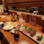 やきとり 戎 - 2014' 7/29 ５品盛り(わらさ・イカ・トビウオ・まぐろ・しめさば)９８０