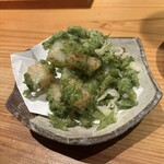 石臼挽手打 そばの音 - 子持ちこんにゃくとアオサの天ぷら