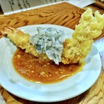 千ふく - 熊本 車海老の海老フライ ・ニューカレドニア 天使の海老 タルタル ・長崎 伊勢海老アメリケーヌソース 三種の海老のテルツェット(三重奏)