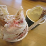 ラ・ヴェルデュール 木村屋  - 料理写真:手前・ストロベリーショートケーキとおまけのチーズケーキ(だと思います)奥・バニラとおまけのチョコラータ