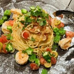 リストランテ ミヤモッシモ - えびとオクラ　トマトの冷製パスタ