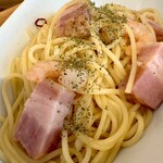 Cafe&Dining にこり - パスタセット　スープ&サラダ付き　エビ&ベーコン（ペペロンチーノ）+アイスコーヒー