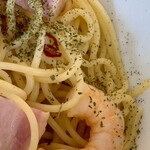 Cafe&Dining にこり - パスタセット　スープ&サラダ付き　エビ&ベーコン（ペペロンチーノ）+アイスコーヒー