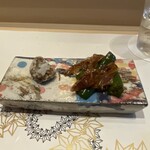 すし玲 - あん肝の唐揚げ＆万願寺とうがらし。