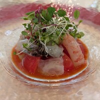 ラ・グランターブル ドゥ キタムラ - 鳥貝、甘海老、鮃、トマトの前菜