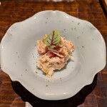 鮨 三心 - 蟹酢∶凍らせたトマトの酢漬けで