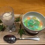 日本料理 幸庵 - ラムいちじくアイスとプリン紫陽花ゼリー