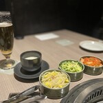 うし松 - コムタンスープ　　前菜3種盛り合わせ