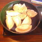 喜多方中華蕎麦 坐忘紅 - 山塩中華そば 麺大盛 ＆ ワンタン 4個 と 特製水餃子 5個 ＆ レンゲ小