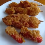 平野精肉店 - 料理写真:ポテト￥70 串カツ￥100 ウインナ揚￥55