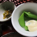 人と木 - 小鉢⑤スナップえんどう、⑥高菜