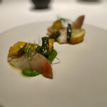 レストラン オオツ - ◆いわき梅田水産ホッキ貝 インゲン豆のピュレ ズッキーニ 美容トマト