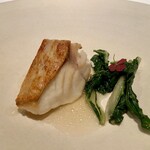 レストラン オオツ - ◆会瀬漁港大内商店 4.0kg イシナギ 軍鶏出汁と帆立ブ イヨンと焼いた魚の乳化ソース