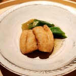 温石 - 炊き合わせ 揚げ太刀魚はふっくら 茄子はとろけて オクラはシャッキリ 