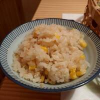喜心 - とうもろこしご飯　赤だしもついてました
