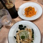 サイゼリヤ - キャロットラペと、蒸し鶏の野菜ソースあえ、ベルデッキオ