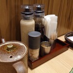 新宿さぼてん - ドレッシングは柚子と胡麻の2種類、岩塩あります