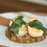 なぎさのハンバーガー - 北海道産生ホタテ貝の薪火焼き