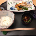 東京 なだ万 - 2014/09/07　ご飯、お味噌汁、銀鱈の味噌漬け焼き、お新香