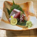 鮨まつ井 - お造り3種　カンパチ、鯛、赤身