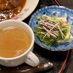 熊ヶ井旅館食堂 - 野菜スープとめかぶ豆腐