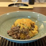 鎌倉 北じま - 薪で炙ったミンチ 蘇 茄子のおかき揚げ たまご