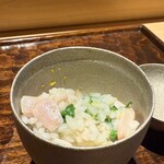 鮨 三心 - 春の香りいっぱい。菜の花と蛤のリゾット。