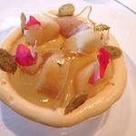 レストラン サンパウ - 桃アールグレイのテキスチチャー　アールグレイソース投入後