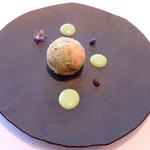 レストラン サンパウ - 鱈とお米を詰めた椎茸のフリット、大葉、緑パプリカ