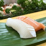 亀庄寿司 - ヒラス腹身・サーモン