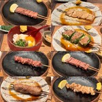 鳥茂 - レバー、上シロ、牛ネギトロ、ピーマン肉詰め、特上アゴ焼、レバー、つくね、シロ