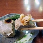 野点庵 - 甘みそ風味と、このネギ・鰹節醤油、２種類の味わいでいただけます。