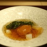 美食S - 積丹産雲丹 叩きオクラ 山芋の出汁ジュレ掛け