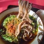 スマル亭 - モーニングパクチー天そばセット490円、パクチー天そば麺リフト(2025.6.7)