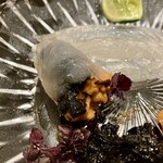 紀尾井町 南かわ - 雲丹と海苔佃煮をマコカレイで巻いて