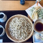 蕎麦にしざわ - 天ざる蕎麦大盛り１８５０円➕３５０円