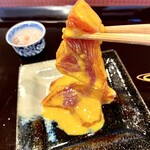 割烹 新多久 - ⑭めじ鮪 黄身、かんずり