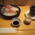 酒菜の肴 遊食家 - お造り盛り合わせ ＆ 今代司 つばくろ 春限定純米吟醸
