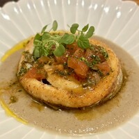 Restaurant つじ川 - ◉太刀魚と帆立のムニエル 新ごぼうと焦がしバターソース