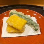 味享 - 玉蜀黍と万願寺唐辛子の揚物