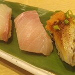 すし酒場 握わい - 初夏の3貫セット(ひらまさ・めかじき・あぶりいわし)
