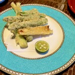 竹やぶ - アスパラの天ぷら（筍入り）