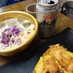 オルレギル - 甘鯛のチヂミと豆乳の冷麺 氷入り　麺が1.5人前 あるので冷麺に食べる方はキンパは後にした方が良いです