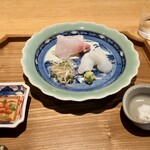 日本料理FUJI - アオリイカとハタ、自家製魚醤、お塩