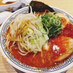丸源ラーメン - どっかんねぎ醤油とんこつ(赤930円)＋ゆで野菜(154円)